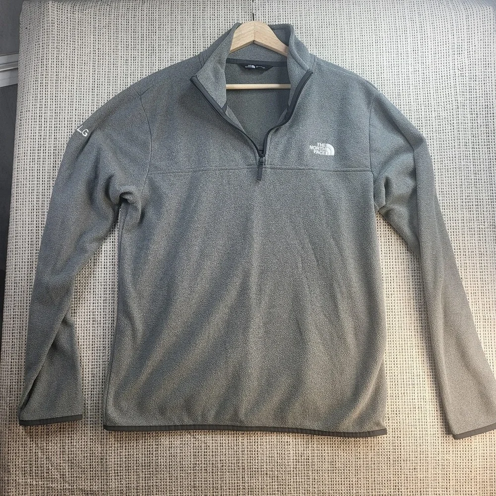 The North Face Fleece Sweater Mens Medium Gray Half Zip‎ Pullover LG Logo Warm